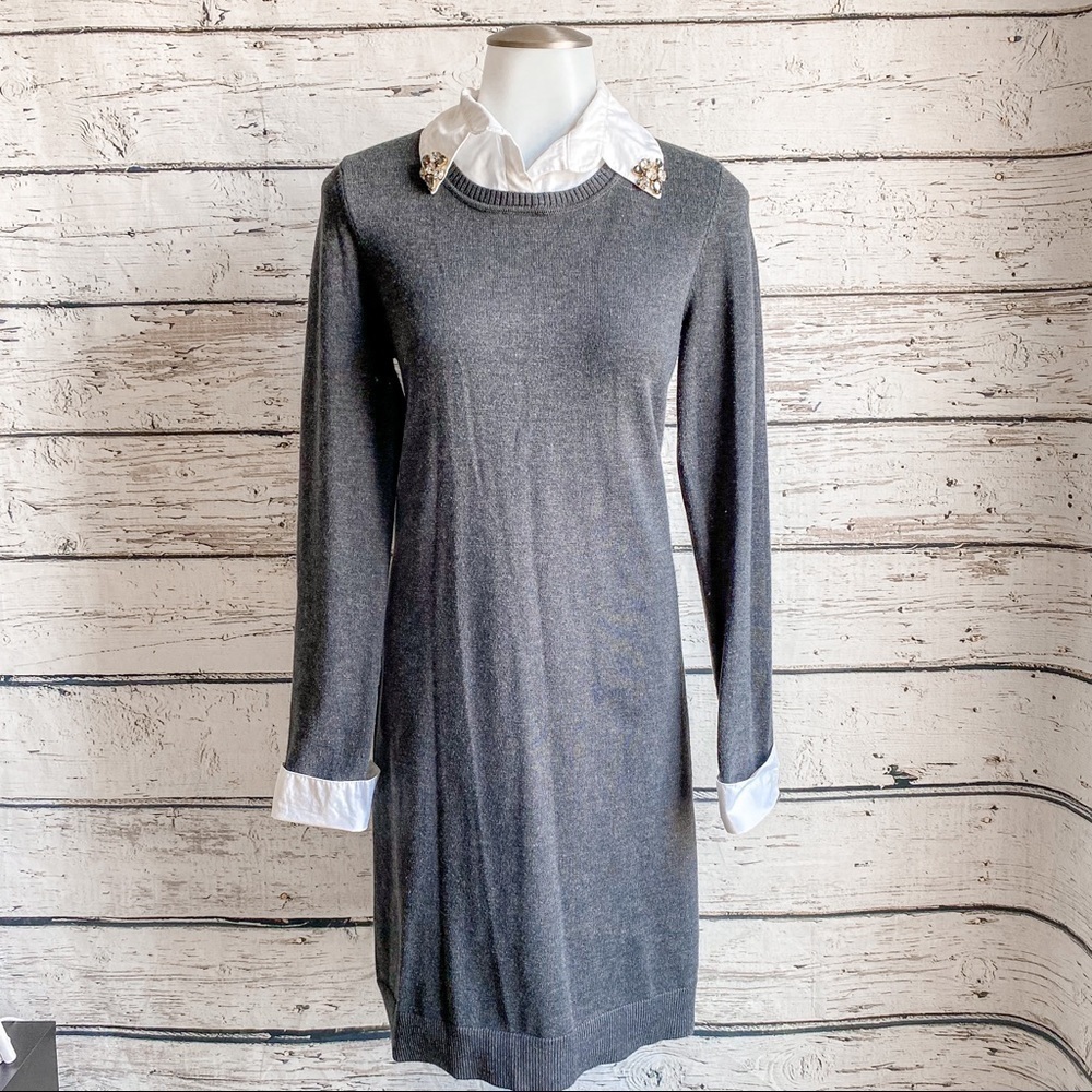 Grey Sweater dress with jewels on collar